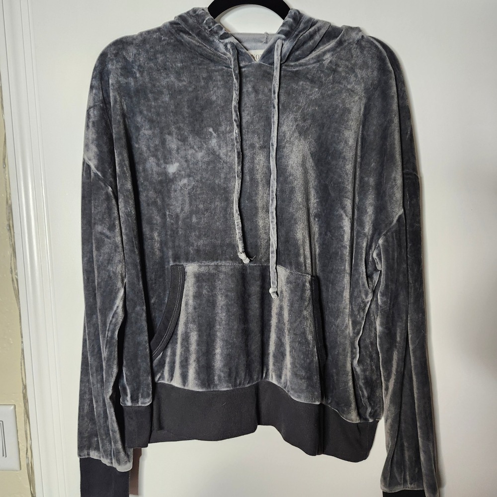 Knox Rose Womens Gray Velour Hoodie Sweatshirt XL Long Sleeve Y2K Boho G=runge